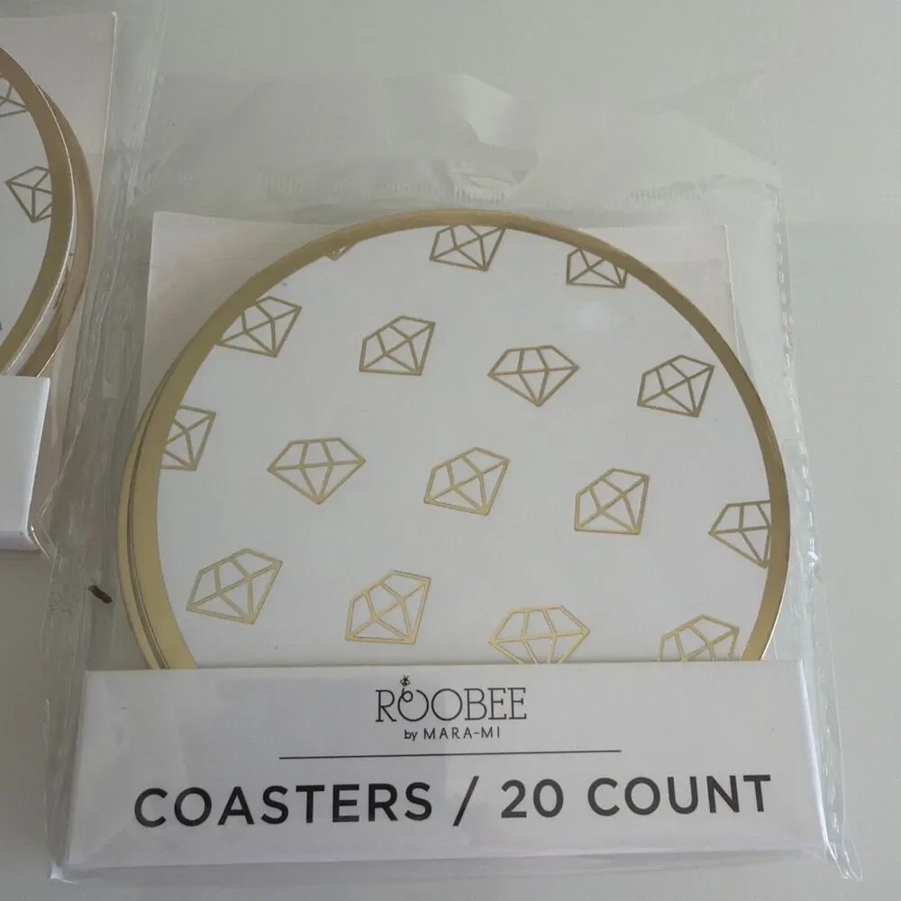 Roobee By Mara Mi Diamond White And Gold Coasters 2 Packs Of 20 New